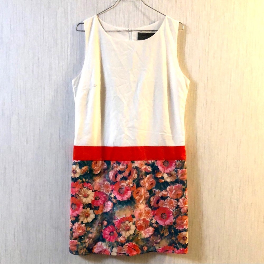 Anthropologie Sunday in Brooklyn Off White Pink Floral Drop Waist Dress Size M